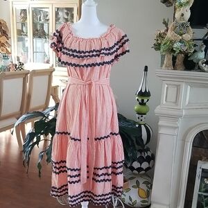 Chic Striped Orange and Black Midi Dress